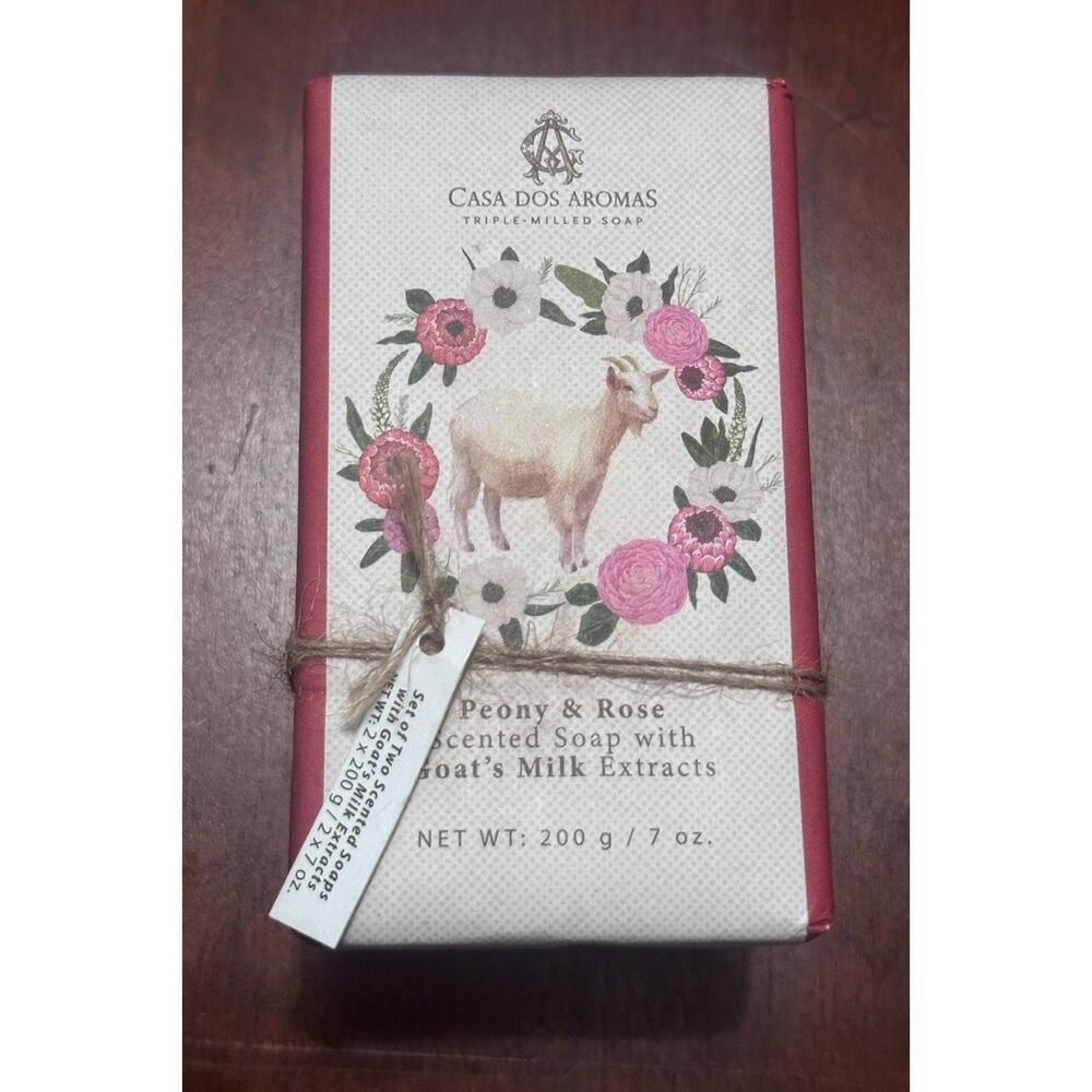 Casa Dos Aromas Peony & Rose Goat's Milk Soap Set (2 Bars, 7 oz Each) – NIB